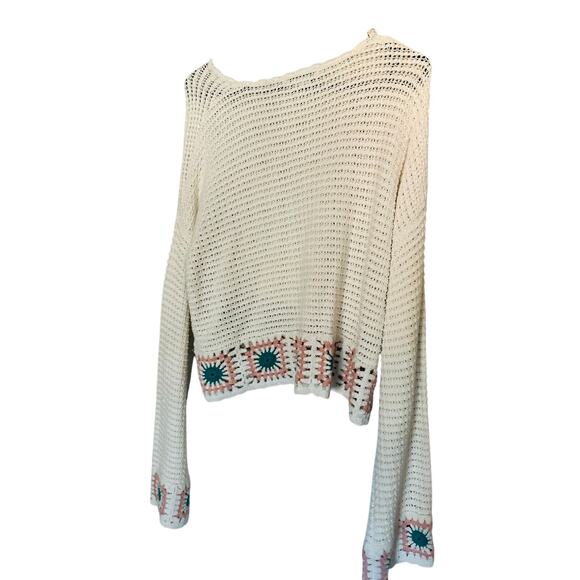 SINCERELY JULES White Green Square Granny Knitted Cottagecore Crop Sweater XL - Picture 3 of 8